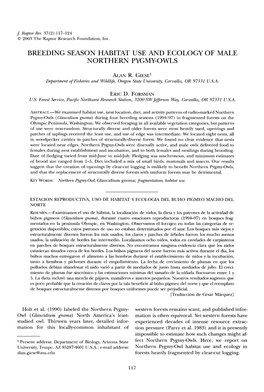 BREEDING SEASON HABITAT USE and ECOLOGY of MALE NORTHERN PYGMY&Hyphen;OWLS