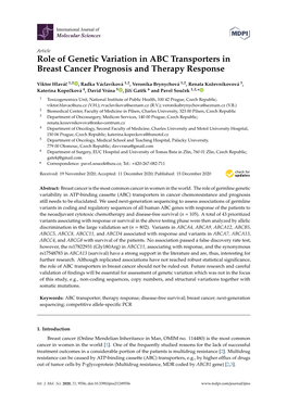 Role of Genetic Variation in ABC Transporters in Breast Cancer Prognosis and Therapy Response