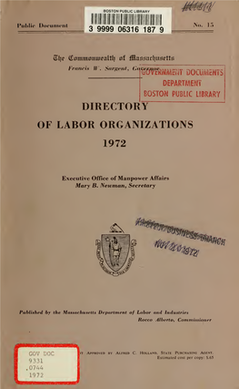 Directory of Labor Organizations in Massachusetts