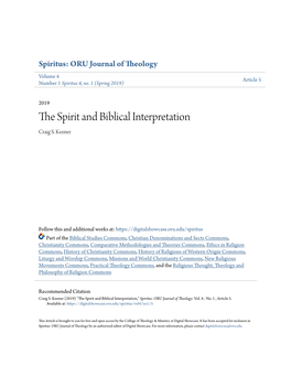The Spirit and Biblical Interpretation Spiritus 4.1 (2019) 17-43 Craig S