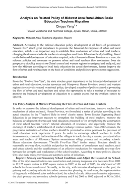 Analysis on Related Policy of Midwest Area Rural-Urban Basic Education