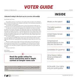 VOTER GUIDE TUESDAY, OCTOBER 30, 2018 PAGE B1 INSIDE Educated Voting Is the Best Way to Exercise Citizenship
