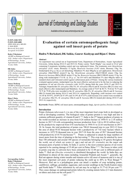 Evaluation of Certain Entomopathogenic Fungi Against