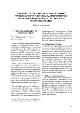 Economic Crime and the Global Economy: Understanding the Threat and Identifying Effective Enforcement Strategies and Countermeasures