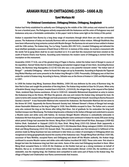 Arakan Rule in Chittagong (1550--1666 A.D)