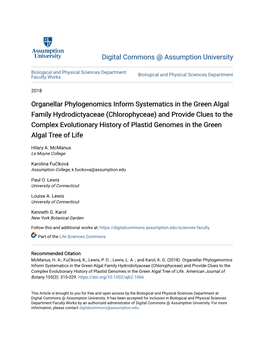 Organellar Phylogenomics Inform Systematics in the Green Algal