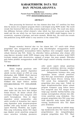 Karakteristik Data Tle Dan Pengolahannya