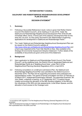 Salehurst & Robertsbridge NP Regulation 19 Decision Statement