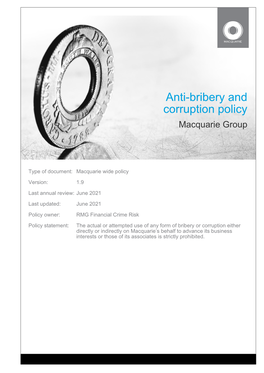 Anti-Bribery and Corruption Policy Macquarie Group