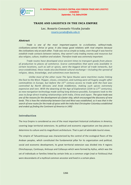 TRADE and LOGISTICS in the INCA EMPIRE Lec. Rosario