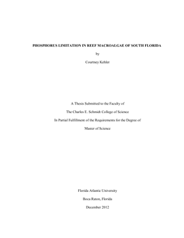 Phosphorus Limitation in Reef Macroalgae of South Florida