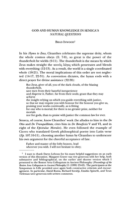 God and Human Knowledge in Seneca's Natural Questions