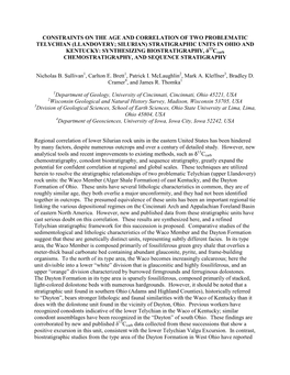 LLANDOVERY; SILURIAN) STRATIGRAPHIC UNITS in OHIO and 13 KENTUCKY: SYNTHESIZING BIOSTRATIGRAPHY, Δ Ccarb CHEMOSTRATIGRAPHY, and SEQUENCE STRATIGRAPHY