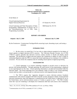 Federal Communications Commission FCC 00-259 Before the Federal