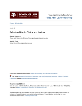 Behavioral Public Choice and the Law