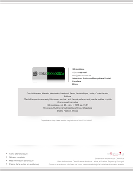 Redalyc.Effect of Temperature on Weight Increase, Survival, And