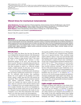 Vibrant Times for Mechanical Metamaterials