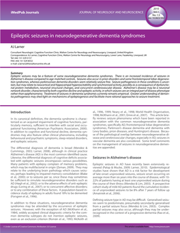 Epileptic Seizures in Neurodegenerative Dementia Syndromes