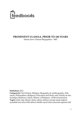 PROMINENT ULAMAA, PRIOR to 100 YEARS Islamic-Laws Ulamaa Biographies - XKP
