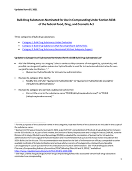 Bulk Drug Substances Nominated for Use in Compounding Under Section 503B of the Federal Food, Drug, and Cosmetic Act