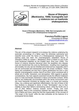 House of Strangers (Mankiewicz, 1949): Iconografía Noir Y Violencia Con Un Trasfondo Shakespeariano