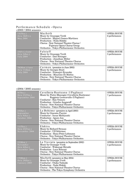 Performance Schedule