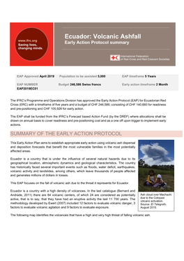 Ecuador: Volcanic Ashfall Early Action Protocol Summary