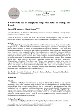 A Worldwide List of Endophytic Fungi with Notes on Ecology and Diversity