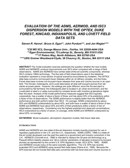 Evaluation of ISC3, AERMOD, and ADMS Dispersion Models with Observations from Five Field Sites