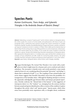 Species Panic Human Continuums, Trans Andys, and Cyberotic Triangles in Do Androids Dream of Electric Sheep?