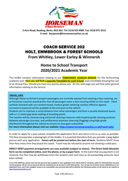 COACH SERVICE 202 HOLT, EMMBROOK & FOREST SCHOOLS from Whitley, Lower Earley & Winnersh