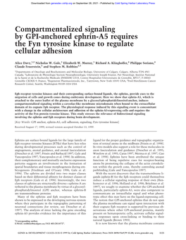 Compartmentalized Signaling by GPI-Anchored Ephrin-A5 Requires the Fyn Tyrosine Kinase to Regulate Cellular Adhesion