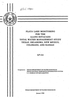 Playa Lake Monitoring for the Llano Estacado LP-114