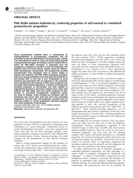 ORIGINAL ARTICLE PML–Rara Initiates Leukemia by Conferring Properties of Self-Renewal to Committed Promyelocytic Progenitors