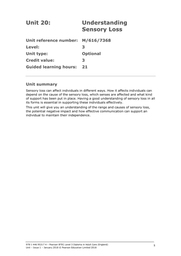 Unit 20: Understanding Sensory Loss