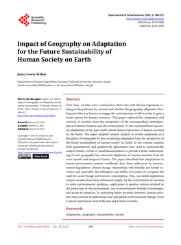 Impact of Geography on Adaptation for the Future Sustainability of Human Society on Earth