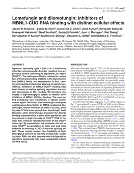 Inhibitors of MBNL1-CUG RNA Binding with Distinct Cellular Effects Jason W