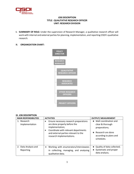 Qualitative Research Officer Unit: Research Division