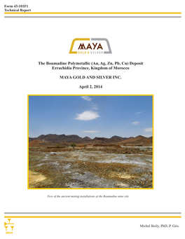 The Boumadine Polymetallic (Au, Ag, Zn, Pb, Cu) Deposit Errachidia Province, Kingdom of Morocco