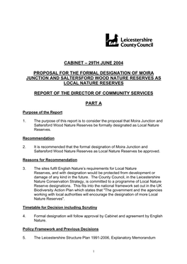 Cabinet – 29Th June 2004 Proposal for the Formal