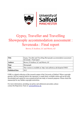 Sevenoaks : Final Report Brown, P, Scullion, LC and Morris, GJ