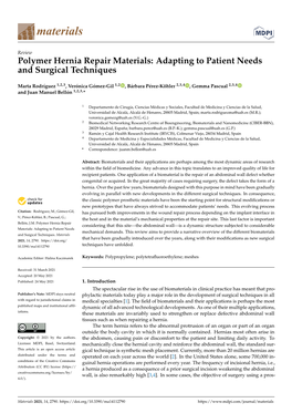 Polymer Hernia Repair Materials: Adapting to Patient Needs and Surgical Techniques