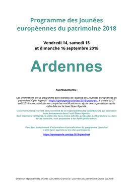 Programme Des Jounées Européennes Du Patrimoine 2018