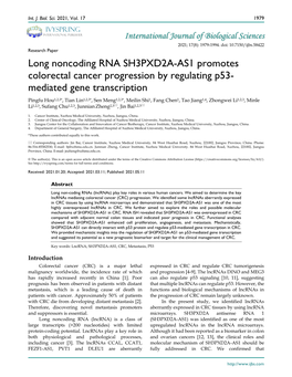Long Noncoding RNA SH3PXD2A-AS1 Promotes
