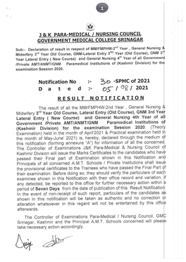 Declaration of Result in Respect of MM/FMPHW 2Nd Year , Gen Nursing and Midwifery 3Rd Year