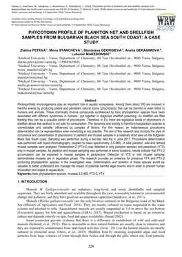 Phycotoxin Profile of Plankton Net and Shellfish Samples from Bulgarian Black Sea South Coast: a Case Study.Pp.224-231 in Gastescu, P., Bretcan, P