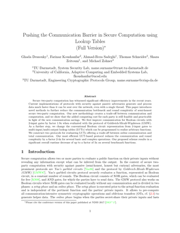 Pushing the Communication Barrier in Secure Computation Using Lookup Tables (Full Version)∗