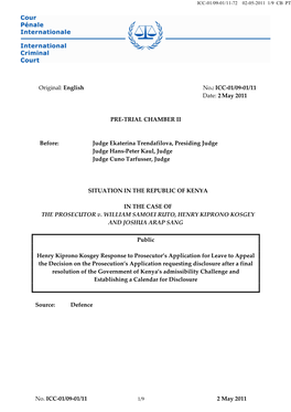 ICC-01/09-01/11 Date: 2May 2011 PRE-TRIAL CHAMBER II Before