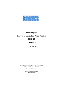Final Report Seqwater Irrigation Price Review 2013-17 Volume 1