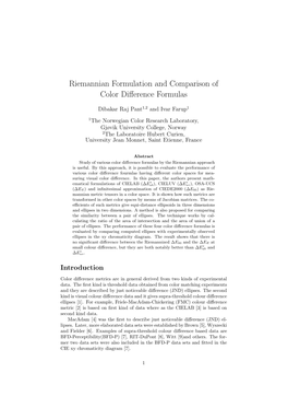 Riemannian Formulation and Comparison of Color Difference